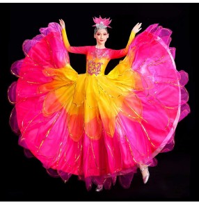 Pink petals flamenco dance dresses for women spanish bull dance swing skirts party ball music festival rave opening dancing costumes